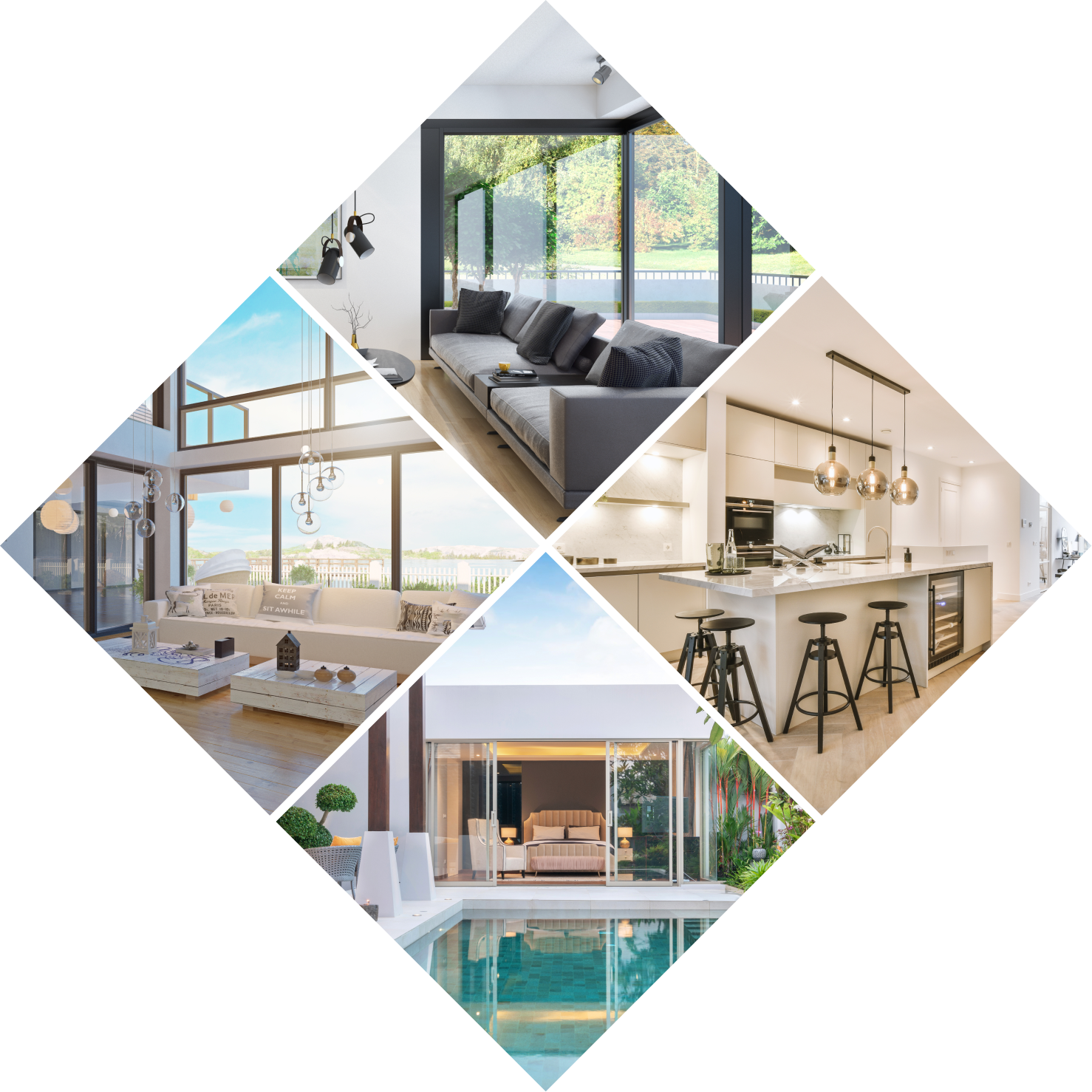 Sable property photography arranged as a cluster of diamonds